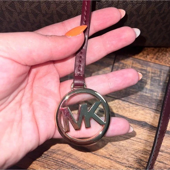 Michael Kors Red and Brown Shoulder Bag with Monogram Print EUC - Picture 4 of 6